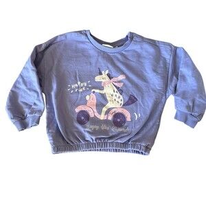 Girls Sweatshirt Size 3-4Y Purple Crew Neck Happy Ride Unicorn Scooter